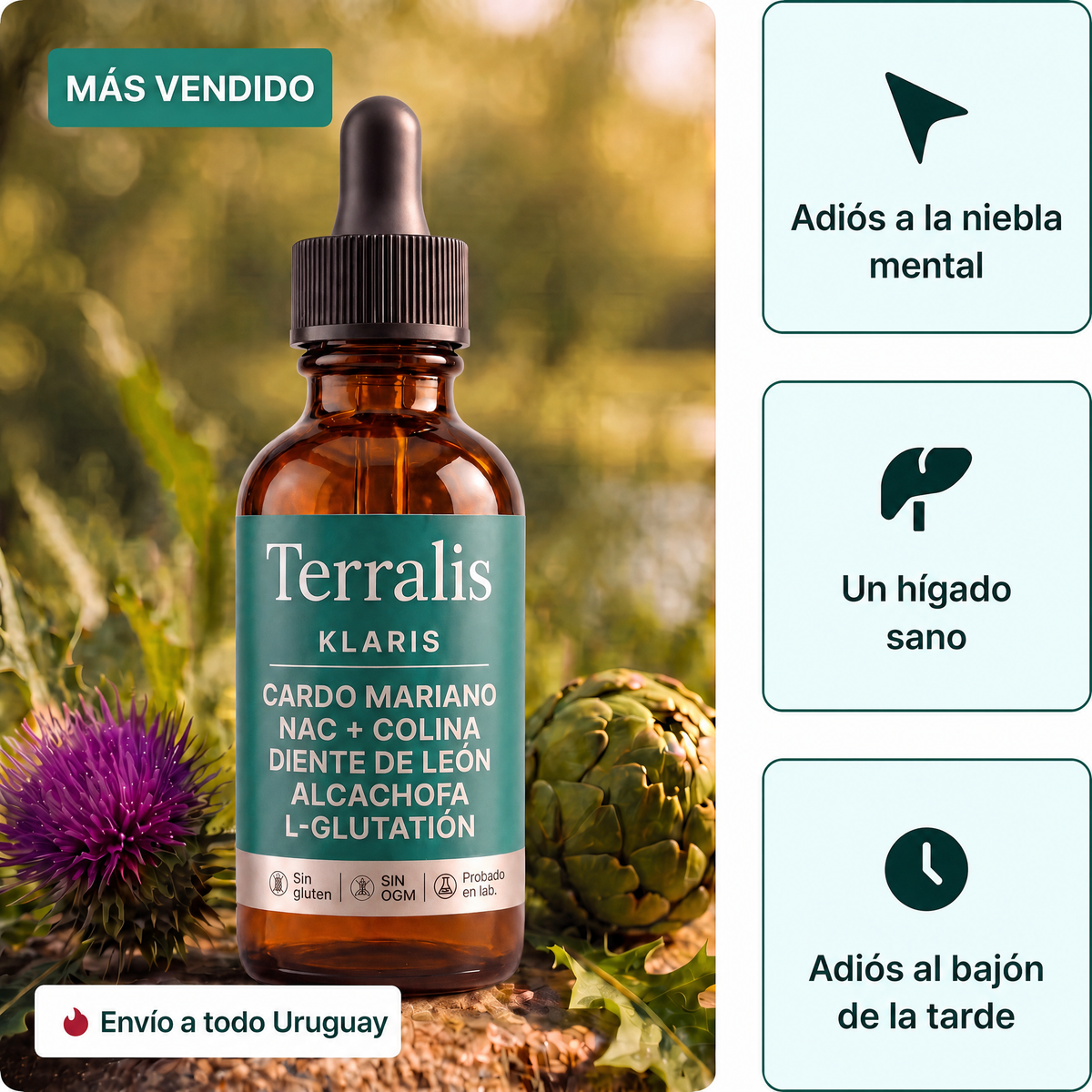 Frasco de Klaris con gotero y tres beneficios