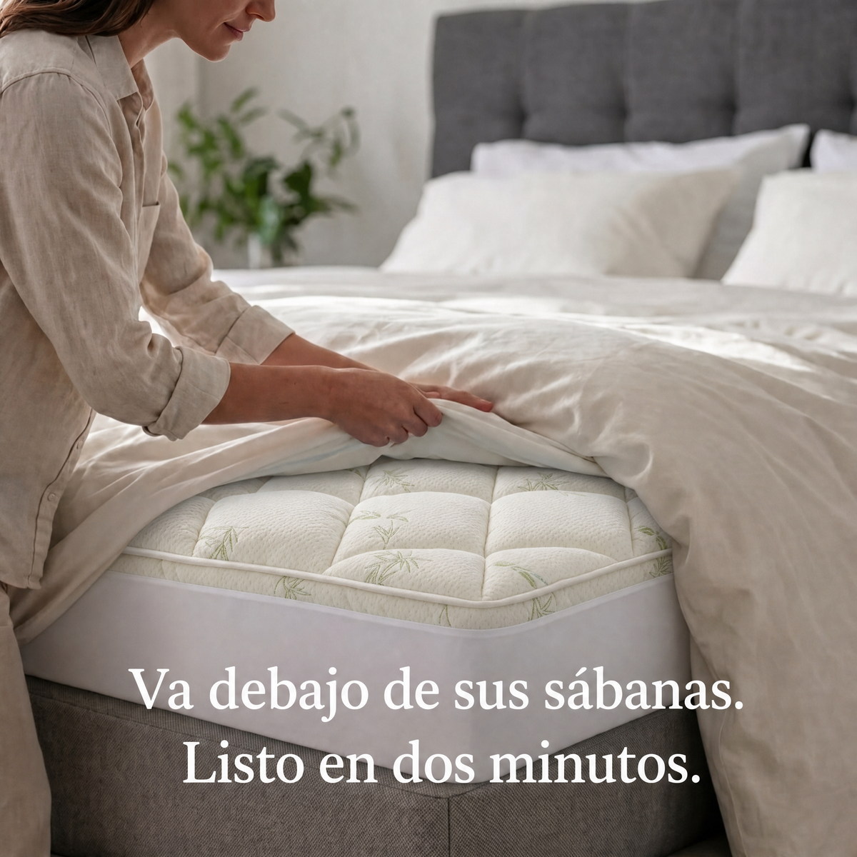 El sobrecolchón Kumora se desliza bajo sus sábanas en segundos