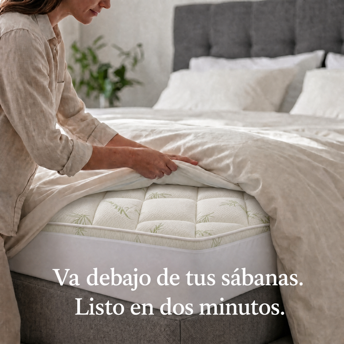 El sobrecolchón Kumora se desliza bajo tus sábanas en segundos