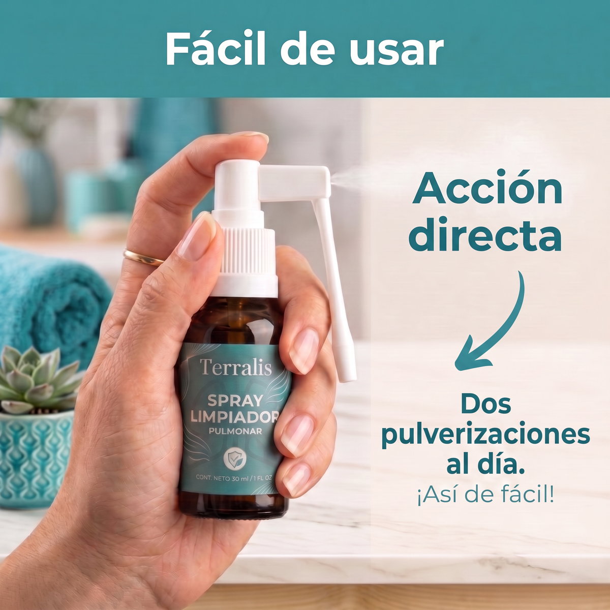 Fácil de usar: dos pulverizaciones al día para una acción directa