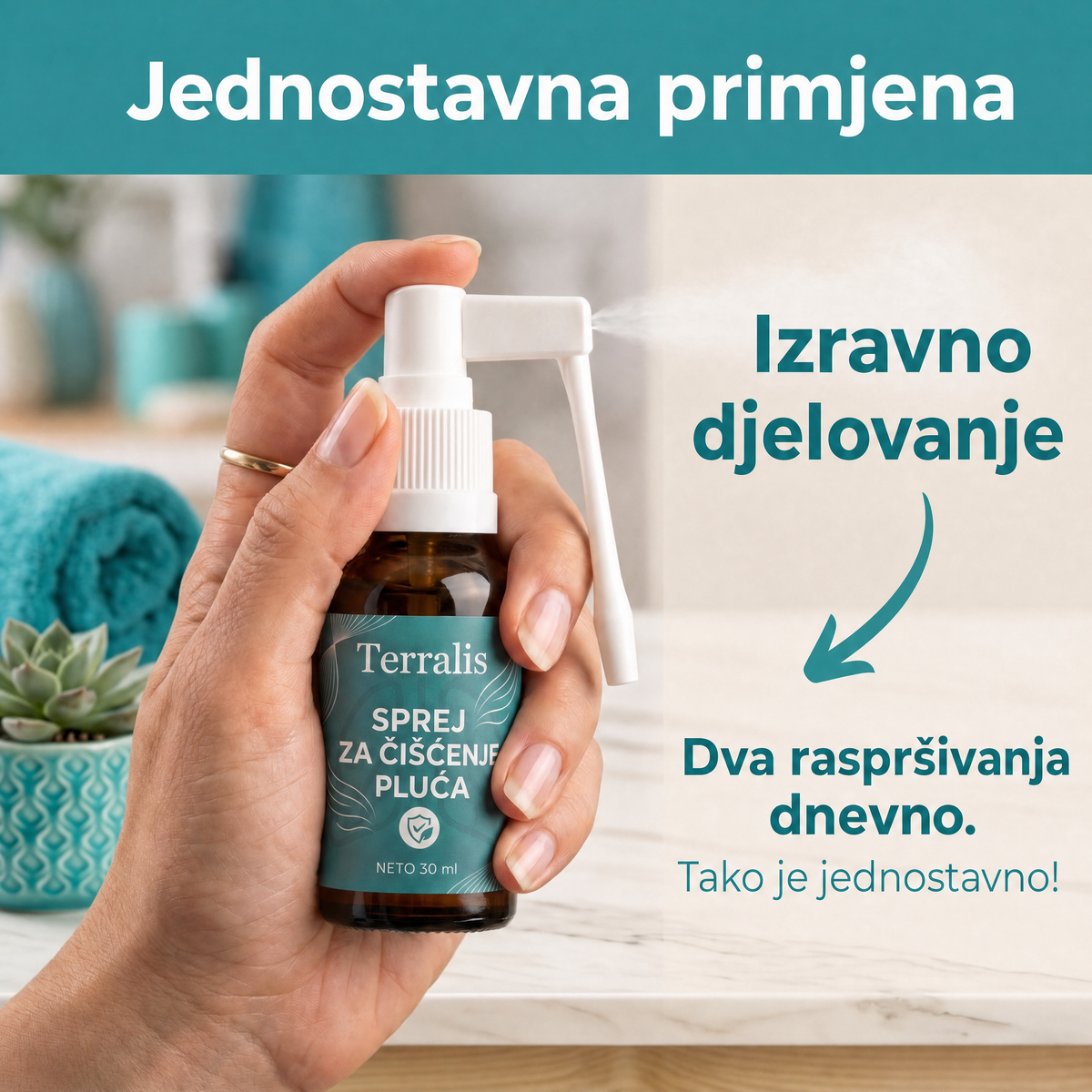 Jednostavna primjena: dva raspršivanja dnevno za izravno djelovanje