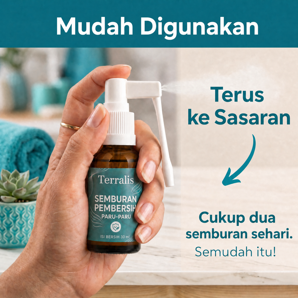 Mudah digunakan: cukup dua semburan sehari