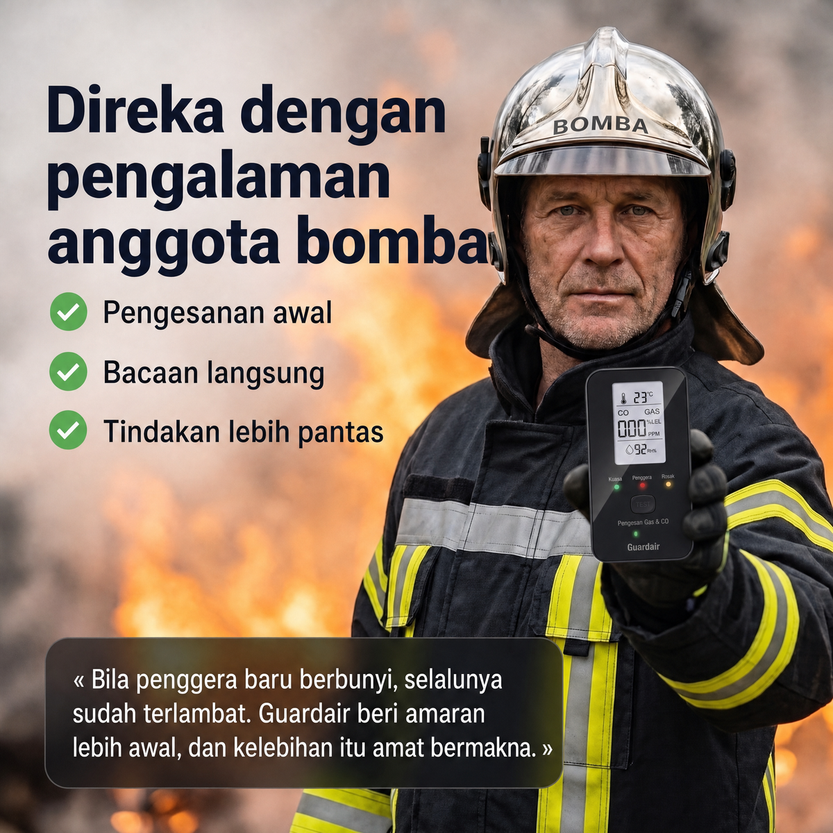 Guardair dipegang di tangan, penderia tahap 3 dengan lampu status