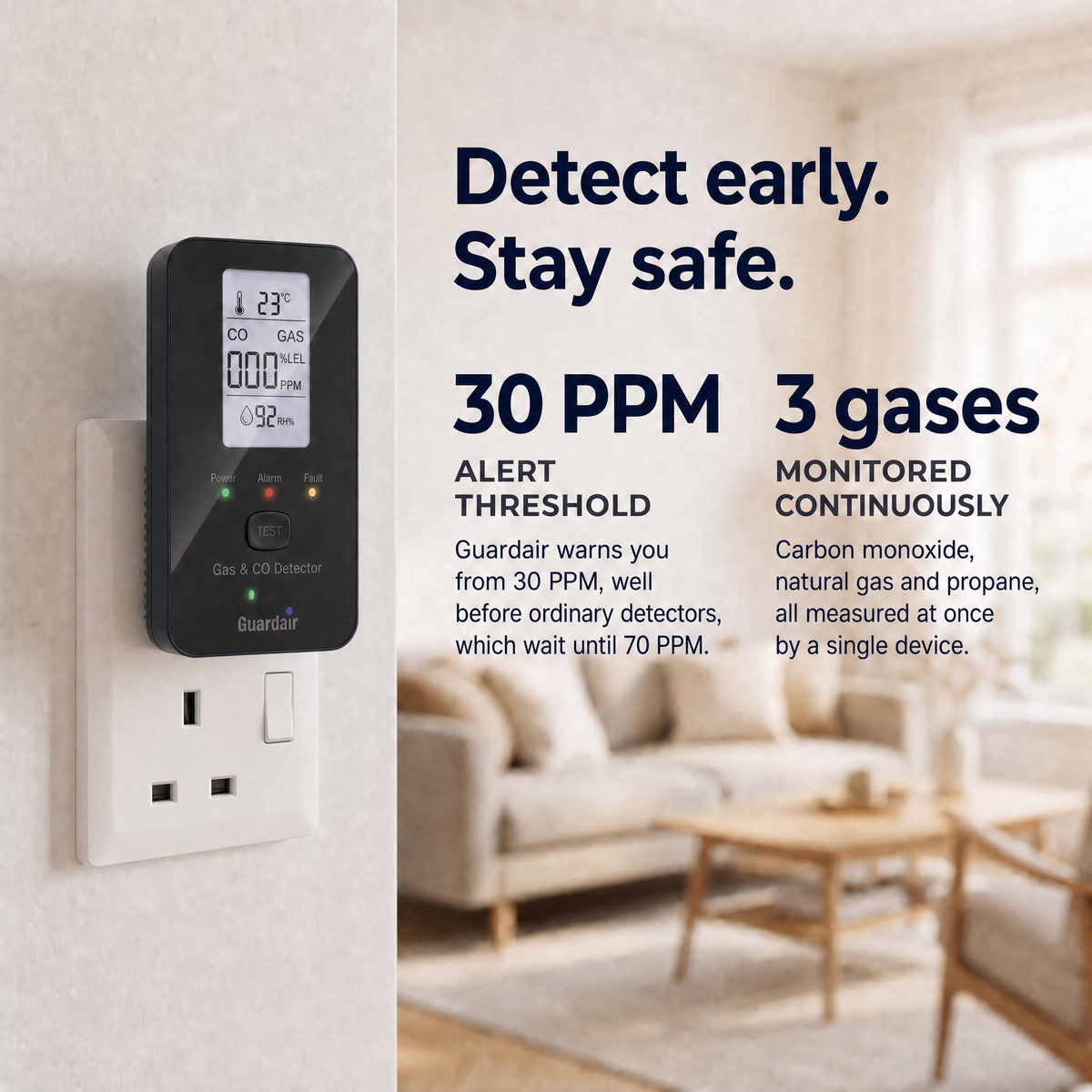 Tool-free installation: plug in Guardair and calibration takes 200 seconds