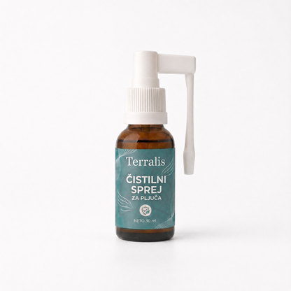 Steklenička Spray nettoyant pour les poumons Terralis, 30 ml, na beli podlagi