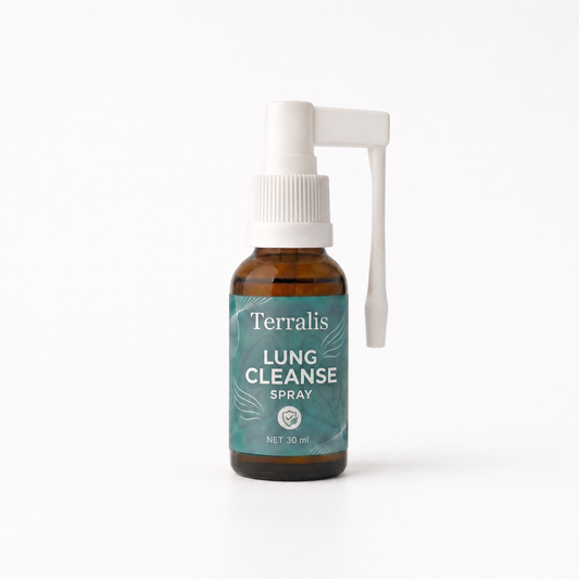 Terralis Lung Cleanse Spray bottle, 30 ml, on a white background