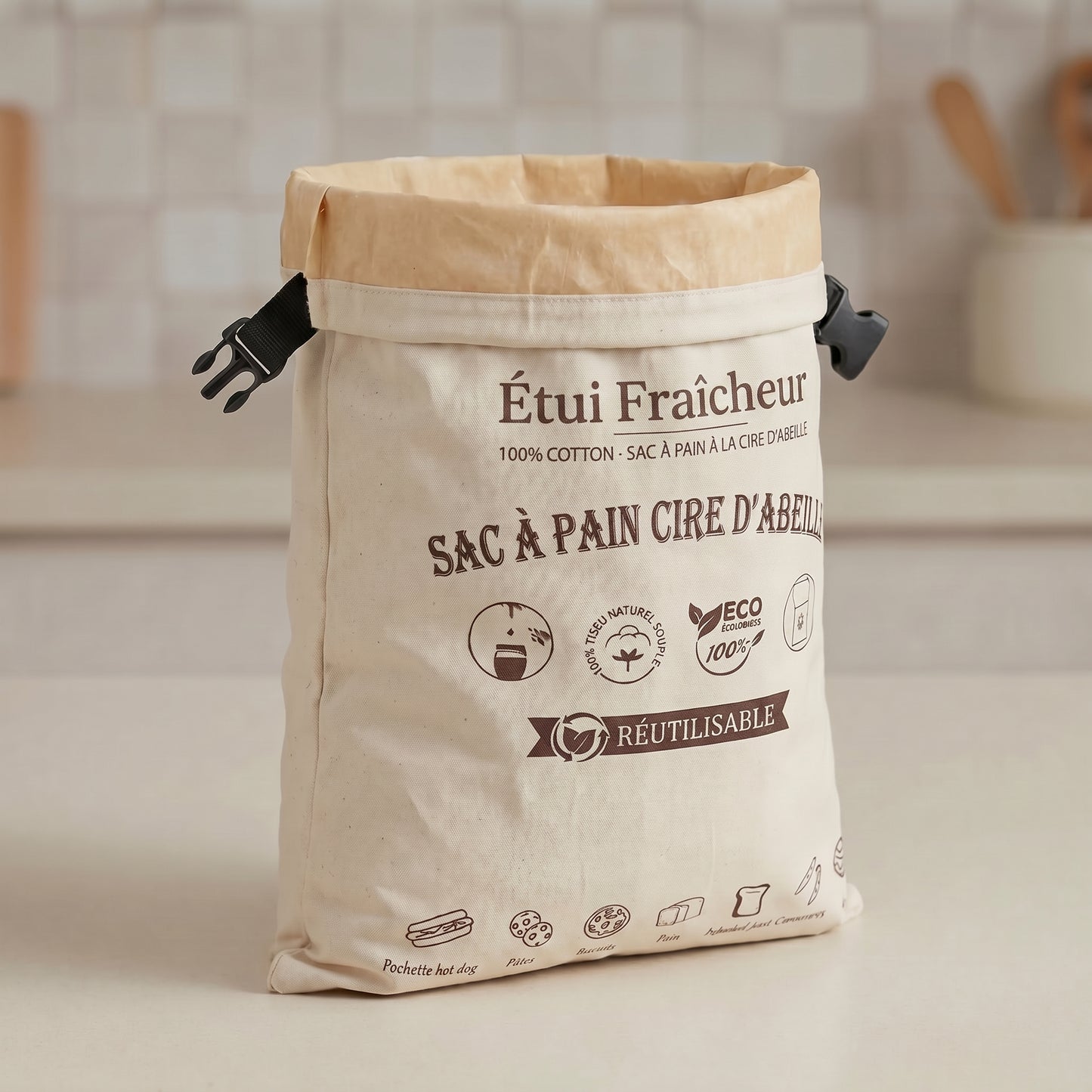 Étui fraicheur - Sac à pain 100 % coton et cire d'abeille